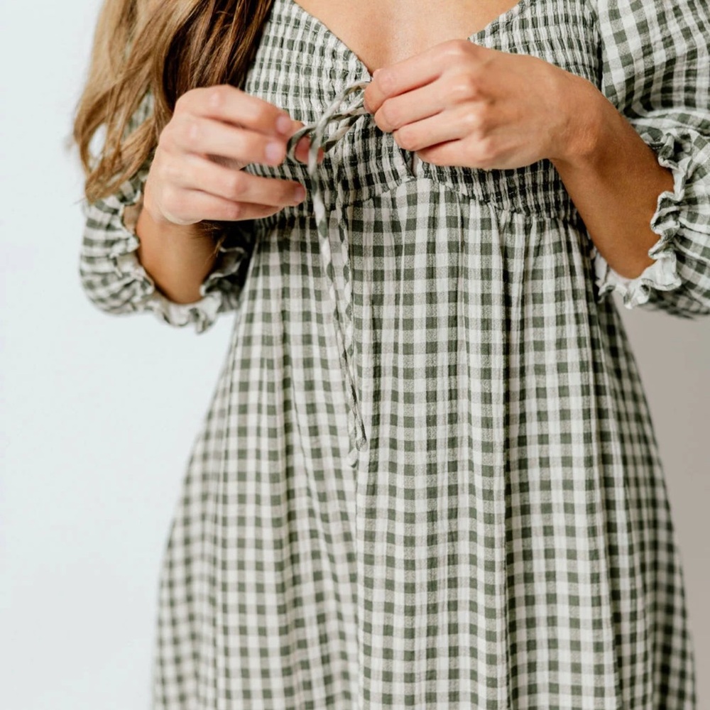 Worth Collective Green Gingham Dress with Ruffle Sleeves